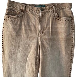 Vtg Y2K Ralph Lauren Studded Denim Jeans Size 14 Petite Tan Boho Western